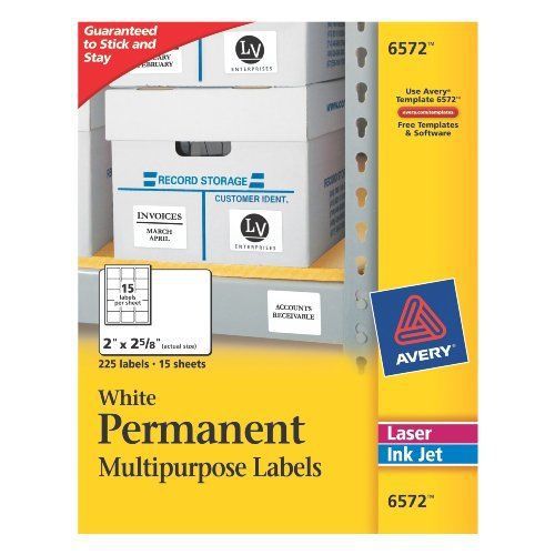Avery White Permanent ID Labels for Laser and Inkjet Printers, 2 x 5/8 Inch, of