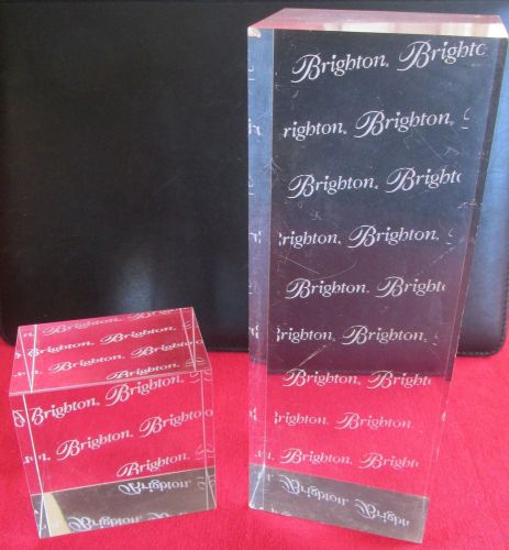 Brighton Lot Of 2 Solid Inscribed Acrylic Blocks For Counter Store Display