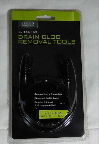 DRAIN CLOG REMOVAL TOOLS by Living Solutions - NEW! - 2 piece for sink and tub