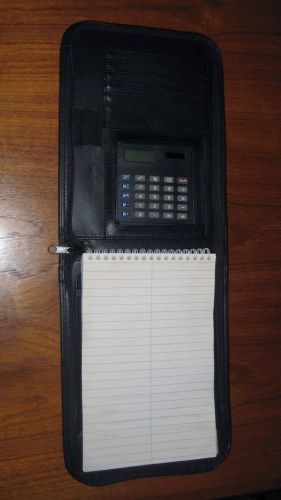 HERITAGE Black Pebbled Vinyl Zip-Around Steno Pad Bi-Fold W/Calculator #2460625