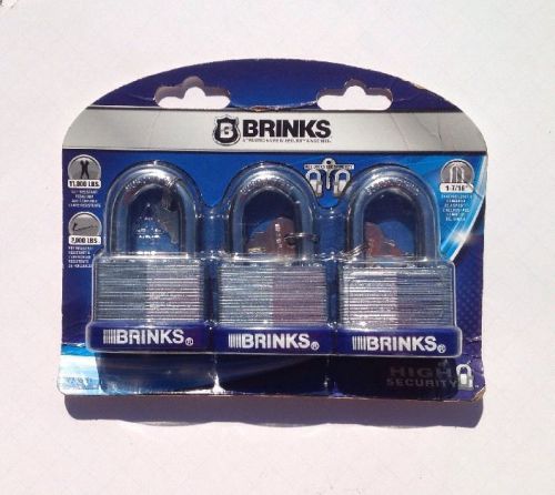 Brinks 50mm Laminated Steel Padlock with 1-7/16&#034; Shackle 3-Pack 162-50391 NEW!!
