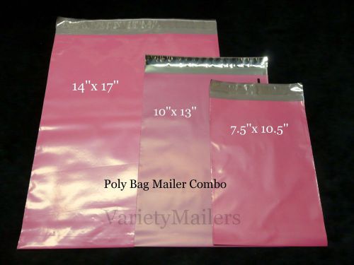 60 POLY BAG PINK POSTAL MAILING PLASTIC ENVELOPE COMBO ~ 7.5x10.5  10x13  14x17