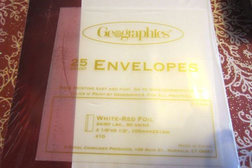 Geographics Design Envelope, #10, White-Red Foil, 4-1/8 x 9-1/2, 25/Pack #47313