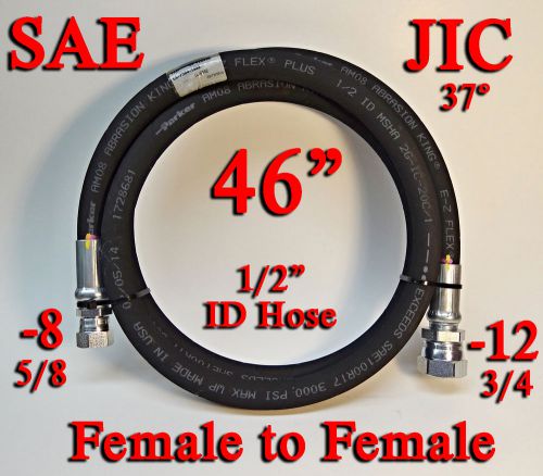 1-EZ-Flex 46&#034; Parker -8 to -12 Females JIC 37-deg Hydraulic Hose 1/2 ID 3000 PSI