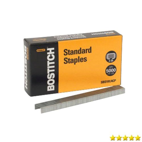 Bostitch Premium Standard Staples, Full-Strip, 0.25 Inch Leg, 5,000 per Box (SBS