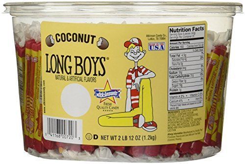 Atkinson Candy Long Boys Coconut 130 Piece Tub,2 lb 12 oz