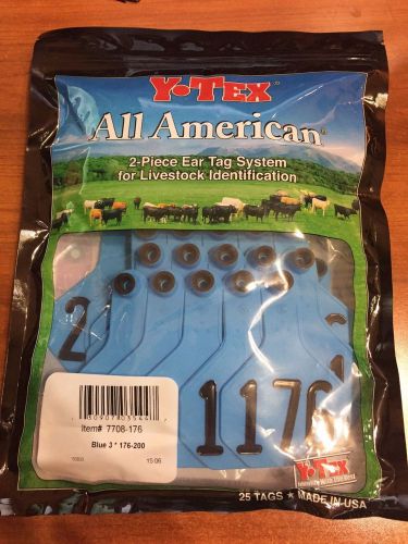 New Y-Tex BLUE MEDIUM Number Cow SIZE Ear tags NUMBERS 176 THRU 200