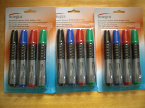 3 sets of 4 colors Permanent Markers Chisel Point black, blue, red, green 12 all