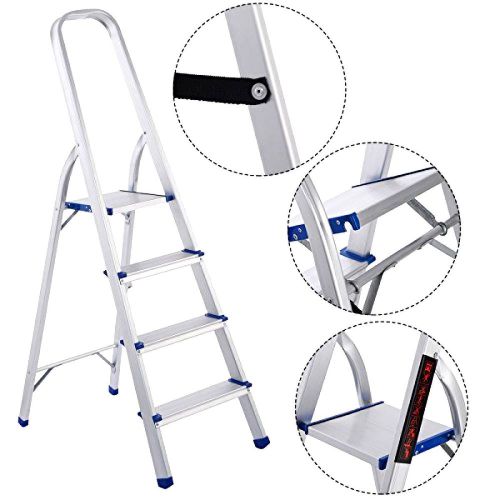 4 step ladder aluminum platform foldable lightweight non-slip 300lbs home office for sale