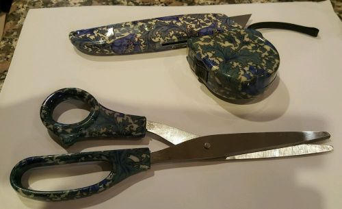Three piece tool set, matte knife, scissors, tape measure, Decorative