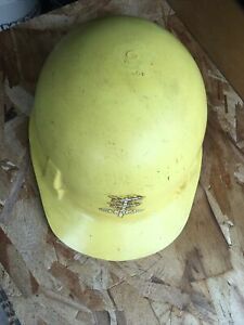Vintage 70s MSA Shockgard Lineman Worker Safety Hard Hat Yellow Plastic USA Used