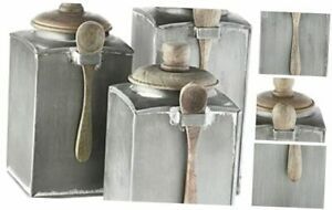Tin Canister Set, small 8&#034; x 5&#034; | medium 9&#034; x 5&#034; | large 11&#034; x 5&#034;, Silver
