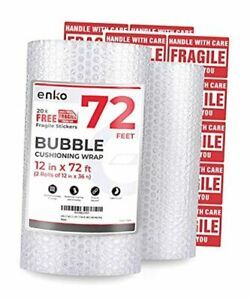 enKo (2 Pack) 12 inch x 72 feet Bubble 2 Rolls: 12 in x 72 Ft 20 Fragile Label