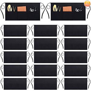 18 Pieces Black Waist Aprons with 3 Pockets Restaurant Server Home and Kitchen.