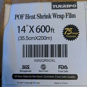 14&#034; x 600ft 75 Gauge POF Heat Shrink Wrap Film Turrppo FDA Non Toxic Polyolefin