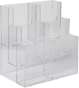 Dazzling Displays Acrylic Stand 3 Tier, 6 Pocket Fits 4 by 9 Material, Trifold