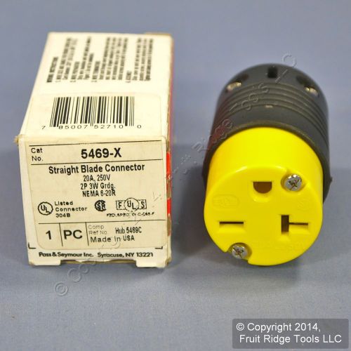 New pass &amp; seymour yellow connector plug 20a 250v nema 6-20r 6-20 5469-x boxed for sale