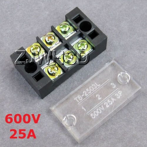 Dual Row 3-Position Clear Covered Barrier Strip Terminal Wiring Board Block 25A