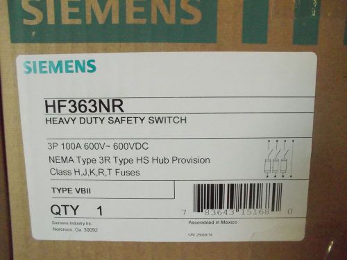 NIB Siemens HF363NR 100A 600V 3 Pole Fusible Disconnect NEMA 3R Enclosure