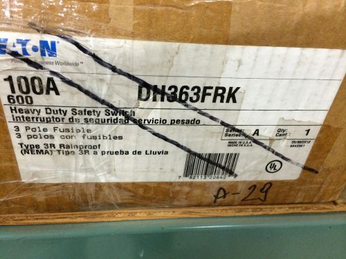 NEW CUTLER HAMMER DISCONNECT SWITCH DH363FRK FUSIBLE NEMA 3R 3P 100A 600V