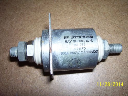 Rf intertronics rc 265 100a, 250vac/600vdc, .22mfd, nos pass thru filter for sale