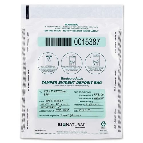 MMF Industries 236211320 Deposit Bag Tamper-Evident Bio-Natural 9inx12in 100/BX