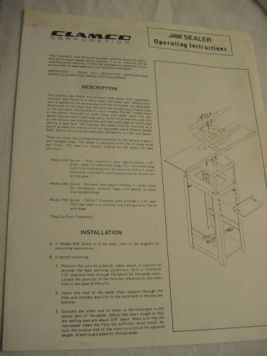 Clamco Jaw Sealer Operating Instructions