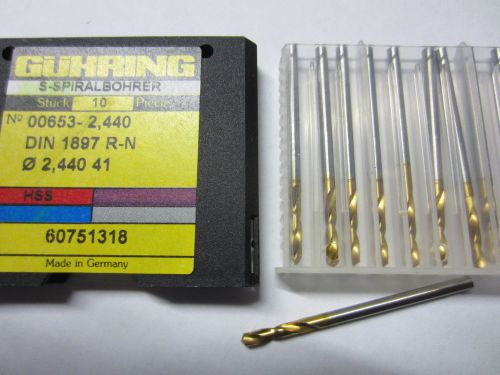 10 pcs GUHRING 00653-2.440mm #41 HSS Stub Machine Length TiN Coated Twist Drills