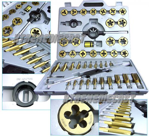 LARGE 45 PC STANDARD SIZE SAE NC NF TUNGSTEN STEEL TAP and DIE TOOL TITANIUM