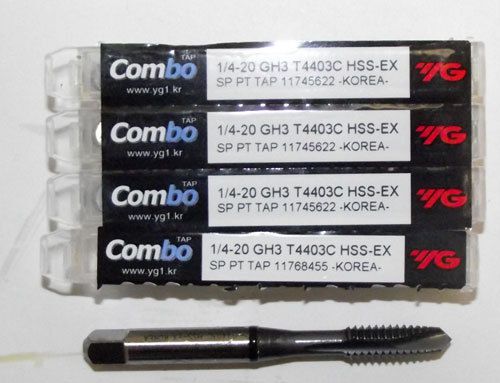 5pc 1/4-20 YG1 Combo Tap Spiral Point Taps for Multi-Purpose Coated