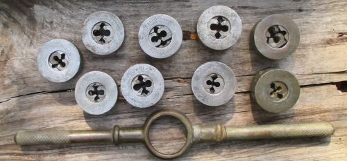 Vintage set of 9 conant &amp; donelson co. reliable screw cutting die w/ handle ~usa for sale
