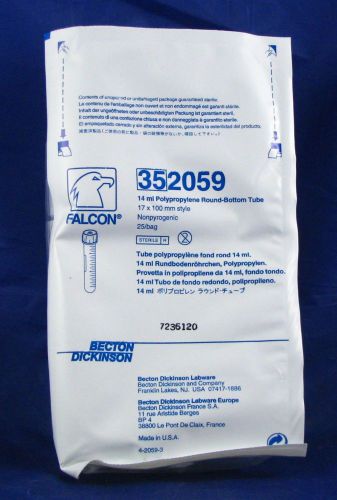 Bd falcon 14ml polypropylene round bottom tube 352059 - 475 pack! for sale