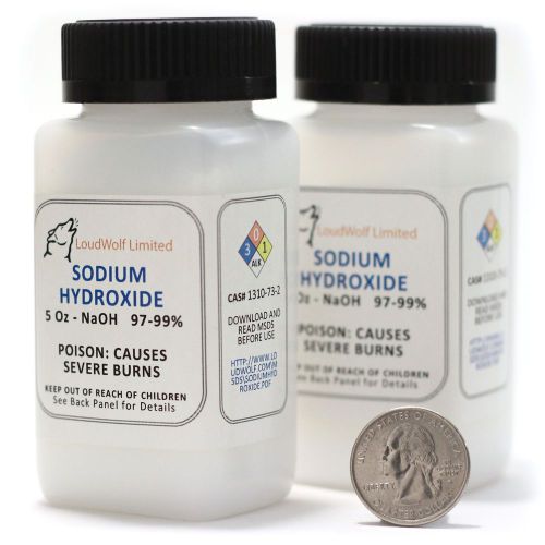 Sodium hydroxide -lye -caustic soda naoh 99.8 % pure 10 ounces in 2 bottles usa for sale