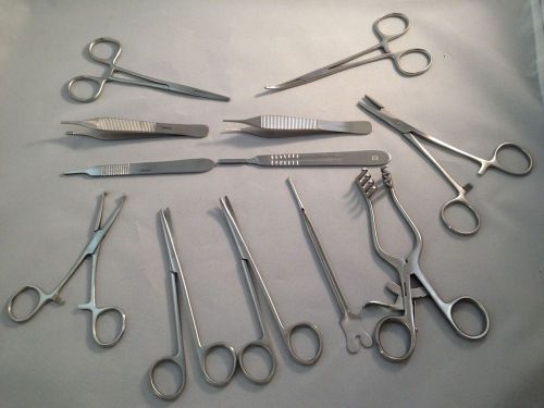 Surgical instrument set, twelve (12) stainless steel instruments for sale