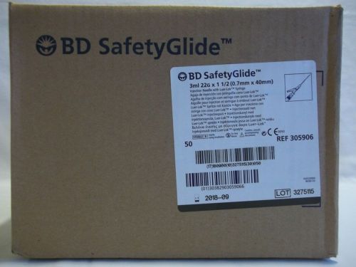BD SafetyGlide 3ml 22g x 1.1/2 Injection Needle with Syringe (50 Count) 1- Box