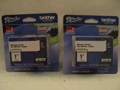 Brother P-Touch TZ-Tape 1&#034; Black Print on White Tape (2 tapes)