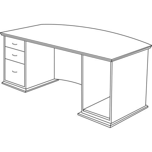 LLR90004 Bow Front Desk, Left Pedestal, 72&#034;x34&#034;x29&#034;, Mahogany
