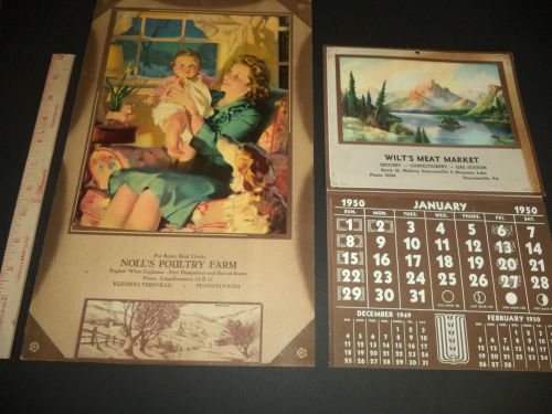 Two Vintage Calendars -1948 &amp; 1950 -Wilt&#039;s Meat and Noll&#039;s Poultry Farm