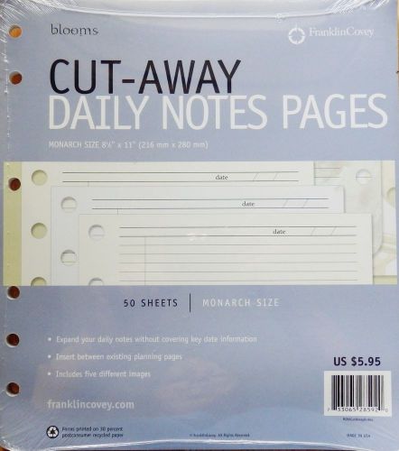 Franklin Covey Monarch Cut-Away Daily Notes Pages - BLOOMS Design - NEW