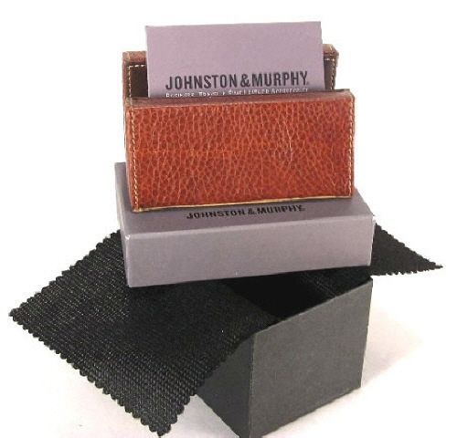 Johnston &amp; Murphy Burnished Mahogany Leather Business Card Holder NEW!!