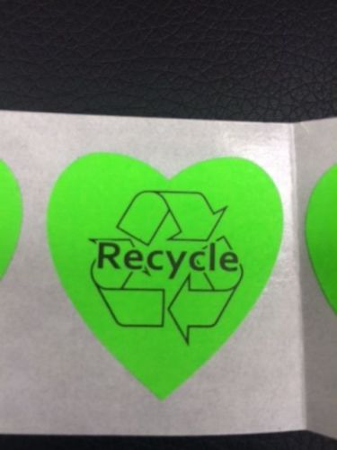 25 Heart Shaped Recycle Stickers on Neon Green  1 3/8&#034; Label Sticker Wedding
