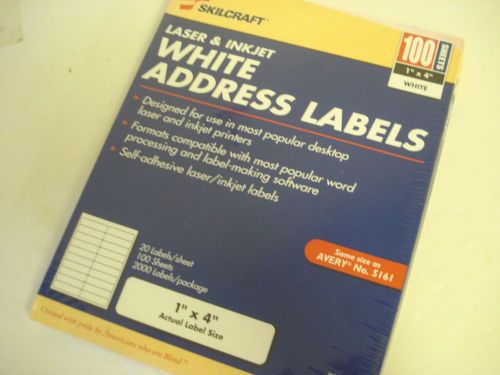 Skilcraft Laser / InkJet Address Labels White 1&#034;x4&#034; (Avery 5161) 20 x 100/2000