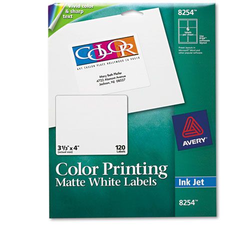 Avery matte white ink jet labels, 3 1/3&#034;x4&#034;, 120 per pack. sold as pack of 120 for sale