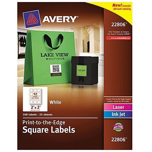 BRAND NEW Avery 22806 Easy Peel White 2” x 2” Square Labels 300/Pack!
