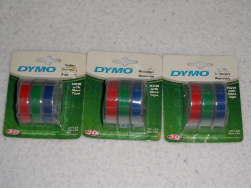 Dymo 3D Label Refill 1741671 3/8&#034;( 3) Three Packs Red/Green/Blue