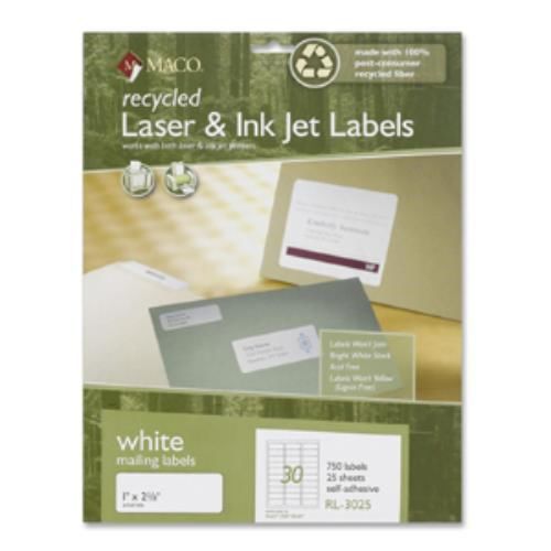 Maco Rl-3025 Recy High-qlty Laser &amp; Inkjet Mailing Labels - 1&#034; Width X (rl3025)
