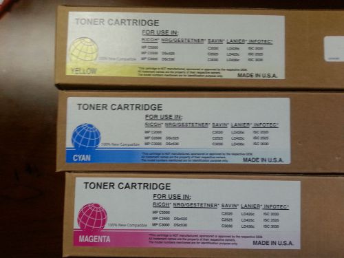 Set of 3 NEW Generic Ricoh Toner cartridge(MPC2000, 2500, 3000), three colors