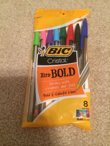 Bic Cristal Pens One 8 Pack Xtra Bold Assorted Colors New In Pack