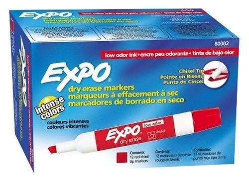 Expo Low Odor Chisel Tip Dry Erase Markers 12 RED Markers (80002) NEW