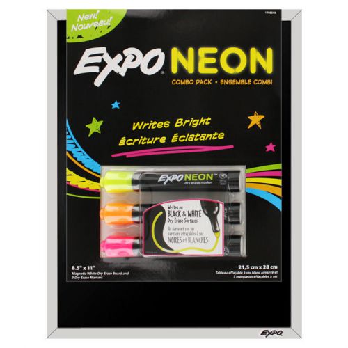Expo Aluminum Framed 8.5 in x 11 in Black Dry Erase Board with Neon Markers